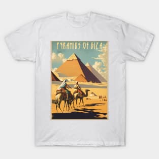 Pyramids of Giza Vintage Travel Art Poster T-Shirt